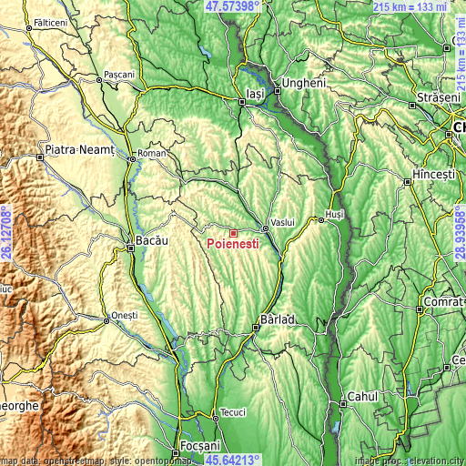 Topographic map of Poieneşti