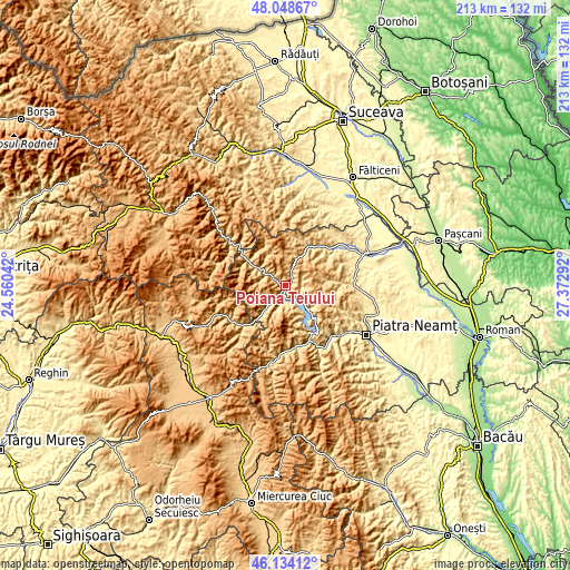 Topographic map of Poiana Teiului