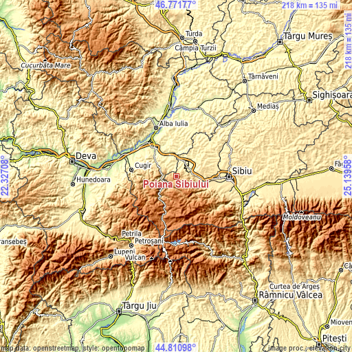 Topographic map of Poiana Sibiului