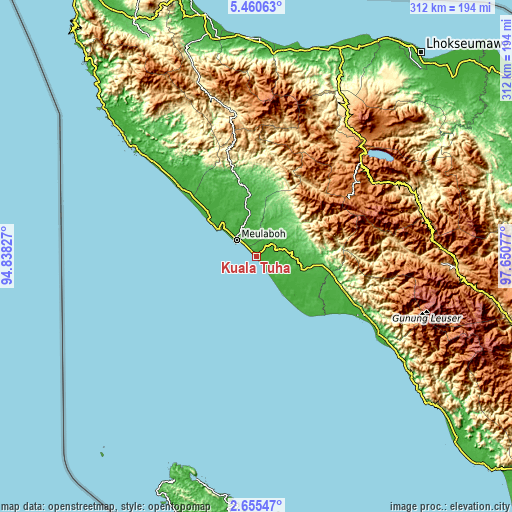 Topographic map of Kuala Tuha