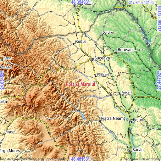 Topographic map of Poiana Mărului