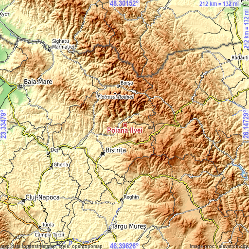 Topographic map of Poiana Ilvei