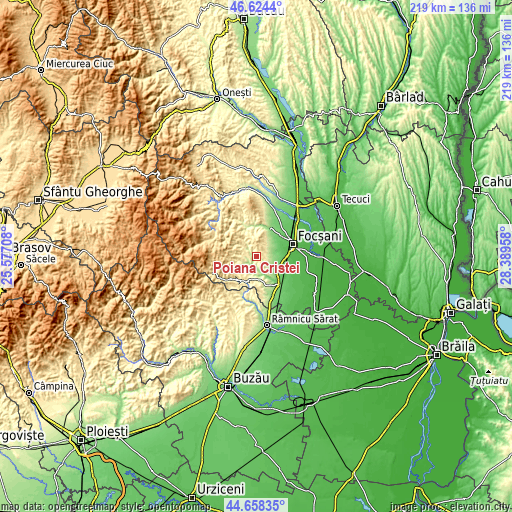 Topographic map of Poiana Cristei