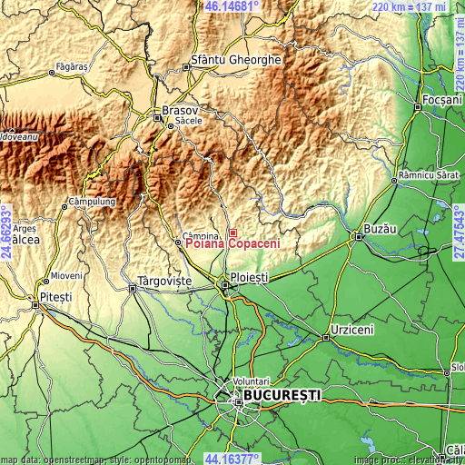 Topographic map of Poiana Copăceni