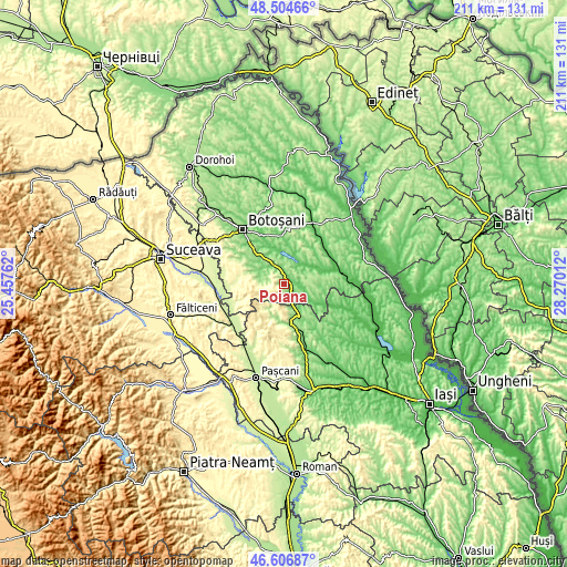 Topographic map of Poiana