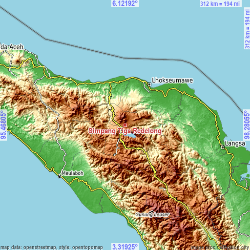 Topographic map of Simpang Tiga Redelong