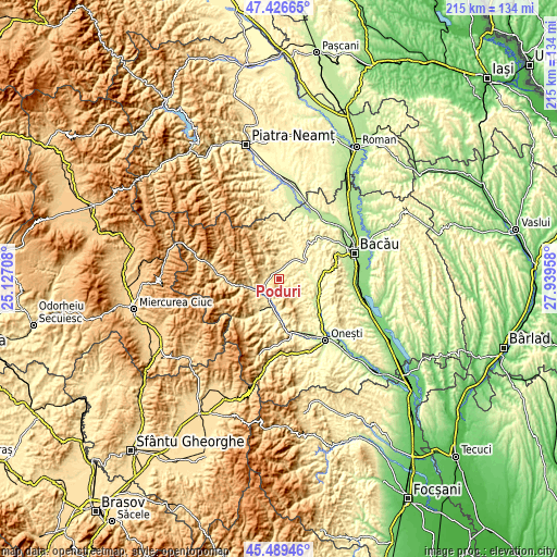 Topographic map of Poduri