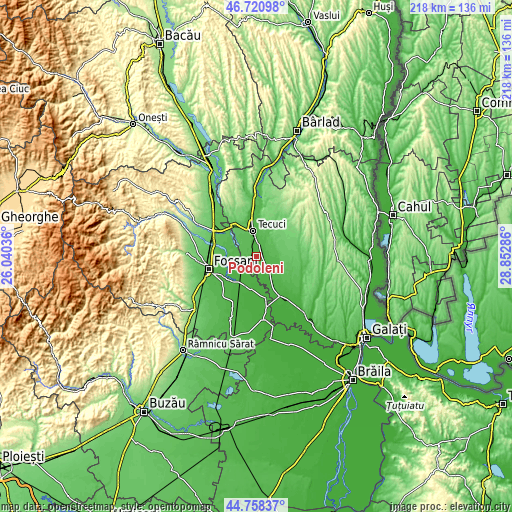 Topographic map of Podoleni