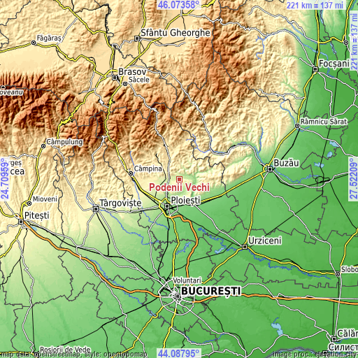 Topographic map of Podenii Vechi