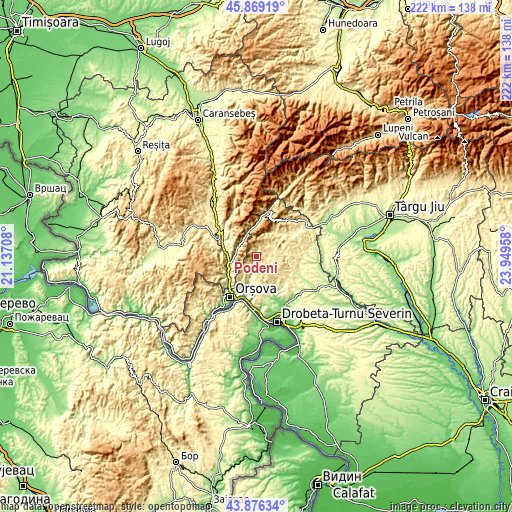 Topographic map of Podeni