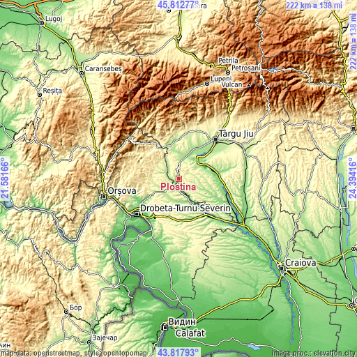 Topographic map of Ploștina