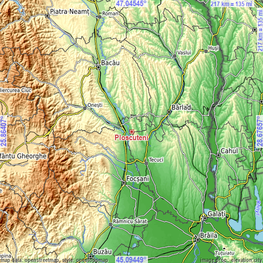 Topographic map of Ploscuțeni