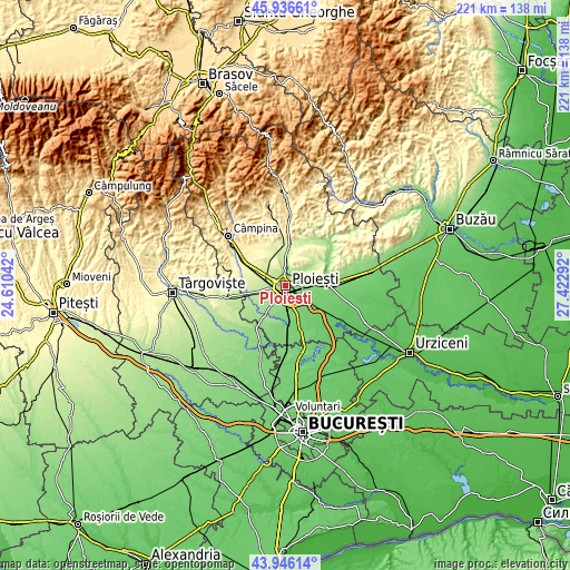 Topographic map of Ploieşti