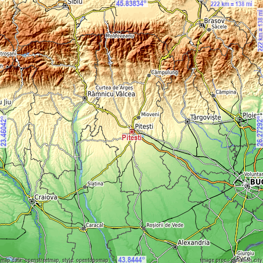 Topographic map of Piteşti