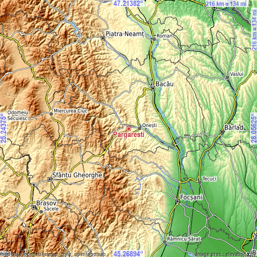 Topographic map of Pârgăreşti