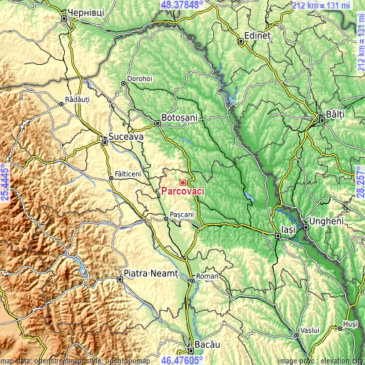 Topographic map of Pârcovaci