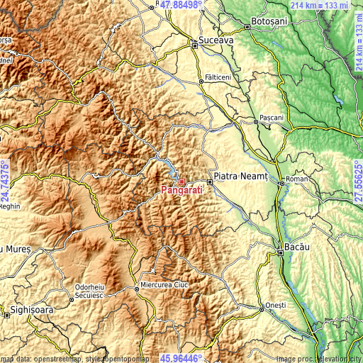 Topographic map of Pângăraţi