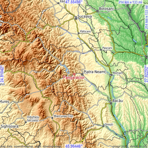 Topographic map of Pângărăcior