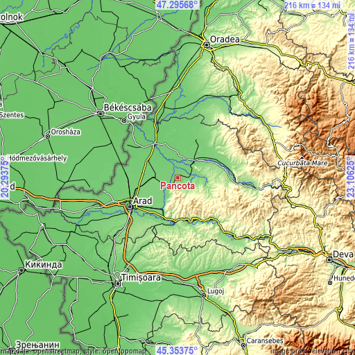 Topographic map of Pâncota