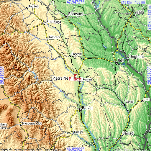 Topographic map of Pildești