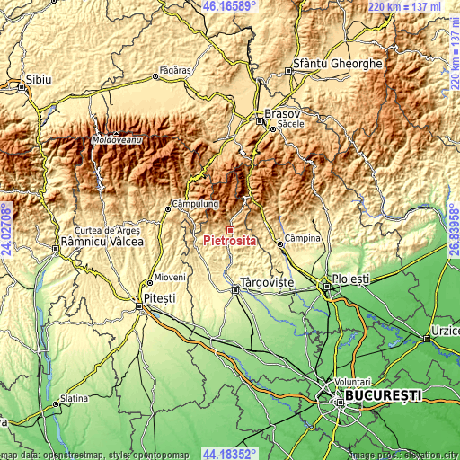 Topographic map of Pietroşiţa