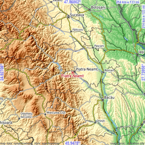 Topographic map of Piatra Neamţ