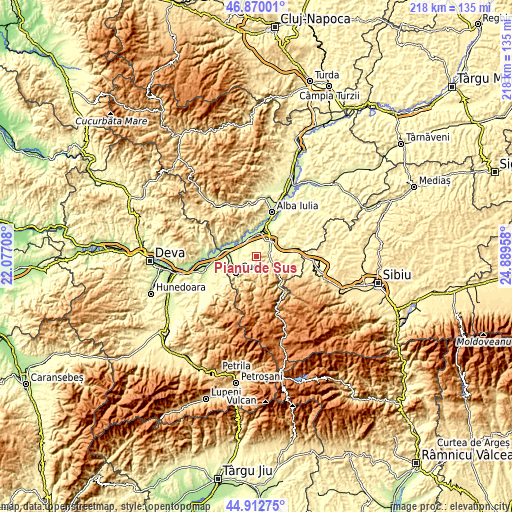 Topographic map of Pianu de Sus