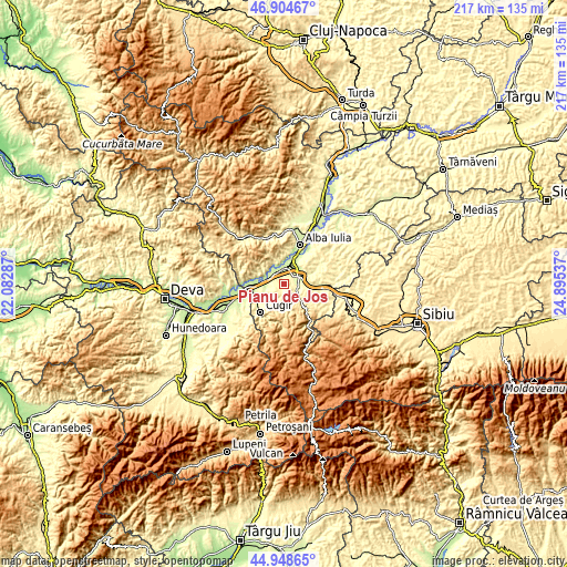 Topographic map of Pianu de Jos