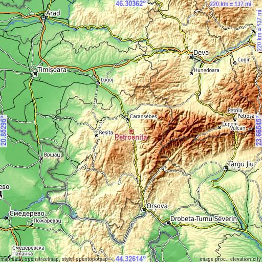 Topographic map of Petroșnița