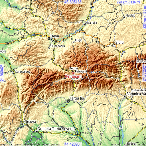 Topographic map of Petroşani