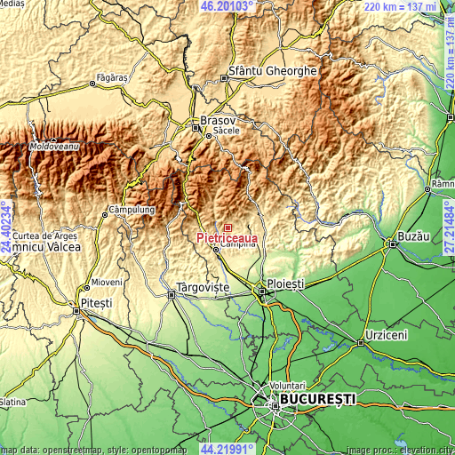 Topographic map of Pietriceaua