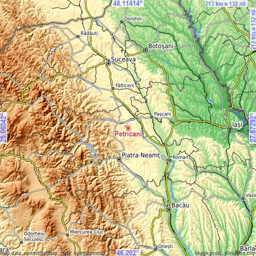 Topographic map of Petricani