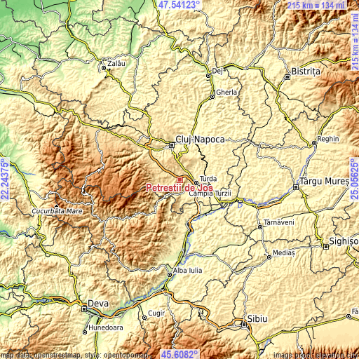 Topographic map of Petreştii de Jos