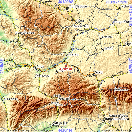 Topographic map of Petrești