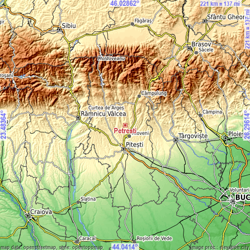 Topographic map of Petrești