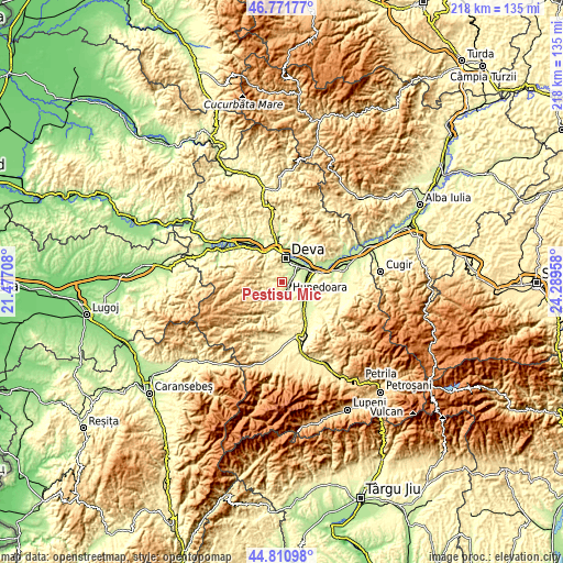 Topographic map of Peştişu Mic