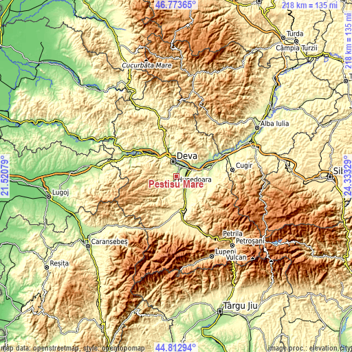 Topographic map of Peștișu Mare