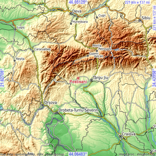 Topographic map of Peştişani