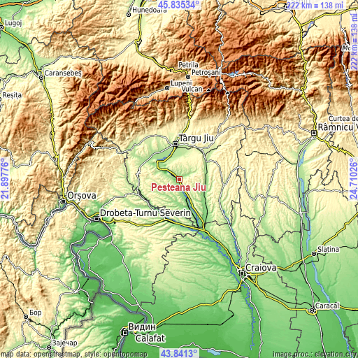 Topographic map of Peșteana Jiu