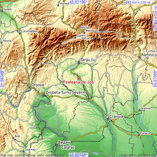 Topographic map of Peșteana de Jos