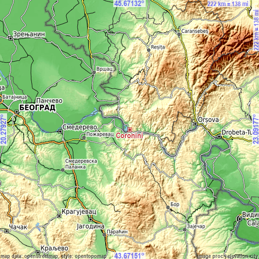 Topographic map of Coronini