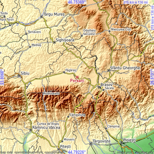 Topographic map of Perșani