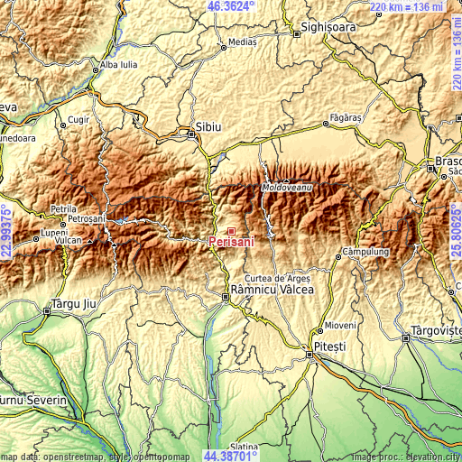 Topographic map of Perişani