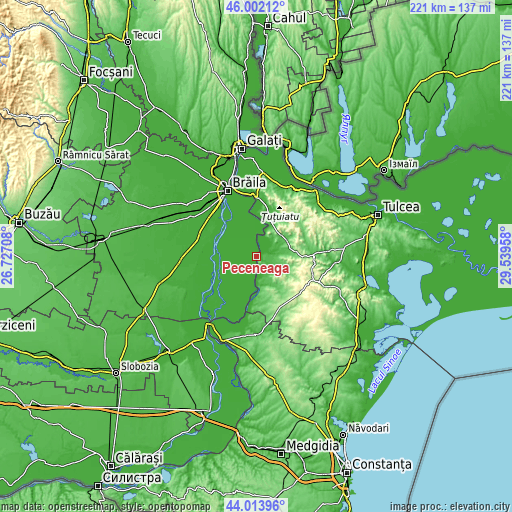 Topographic map of Peceneaga