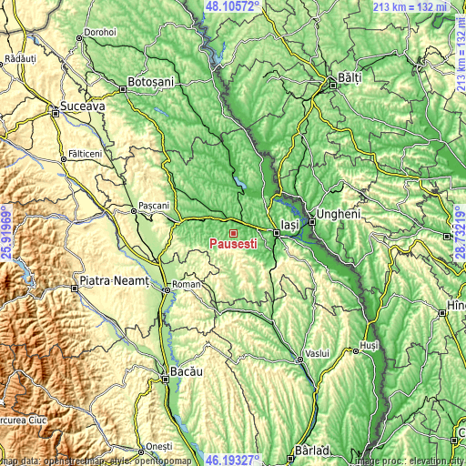 Topographic map of Păușești