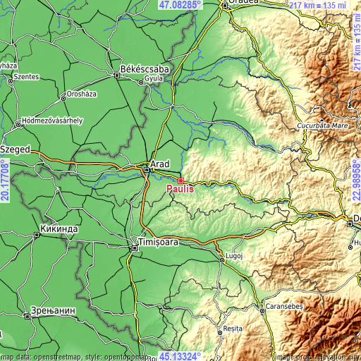 Topographic map of Păuliş