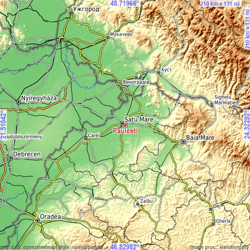 Topographic map of Păuleşti