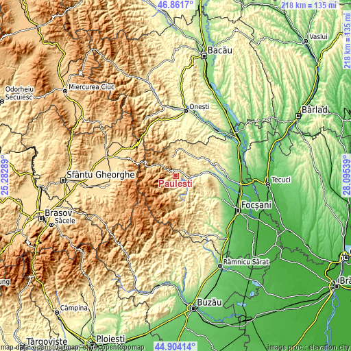 Topographic map of Păulești