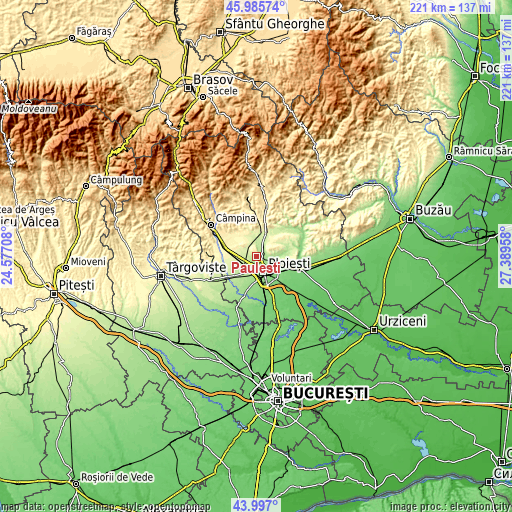 Topographic map of Păuleşti