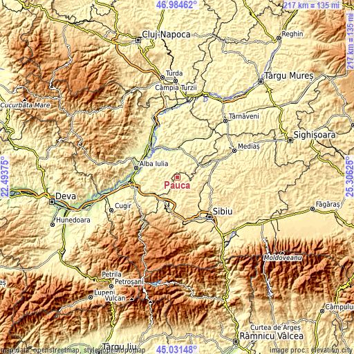 Topographic map of Păuca